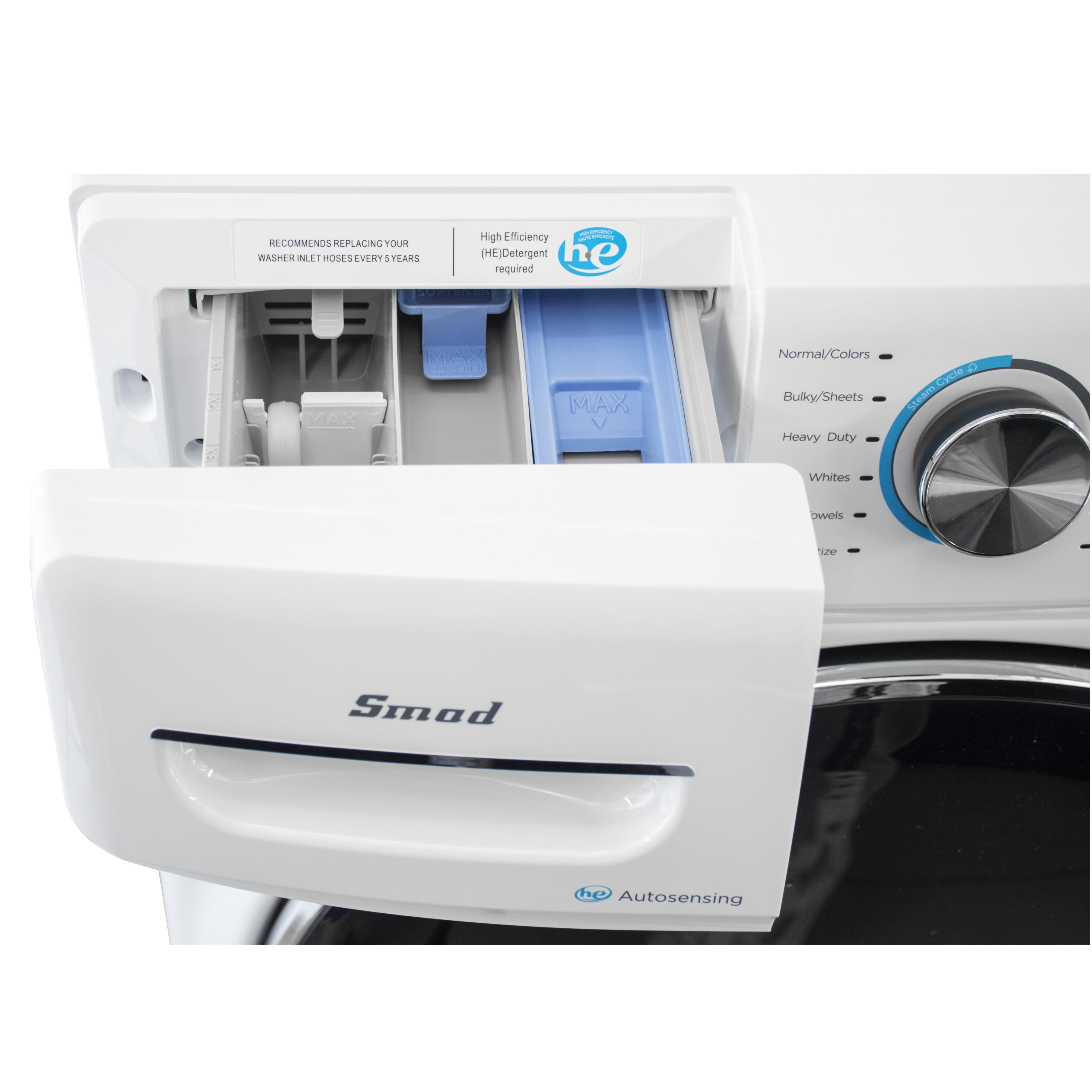 Smad 27 in 4.5 Cu ft Front Load Quick Electric Washing Machine Inverter Motor Steam Water Plus Functions