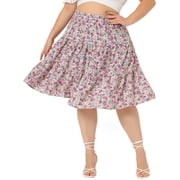 MODA NOVA Juniors Plus Size Floral Elastic High Waist Tiered Midi Skirt Fuchsia Pink 3X