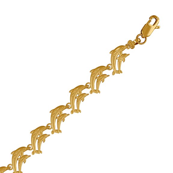 10k Yellow Gold Womens Dolphin Bracelet 8 Inch Link Bracelet for Women - 5.2 Grams