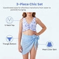 thumbnail image 4 of Girls 3 Piece Girls Swimsuit Floral Bikini Swimwear with Wide Strap V Neck Top Triangle Bottom and Mesh Cover Skirt, Blue, 4 of 11