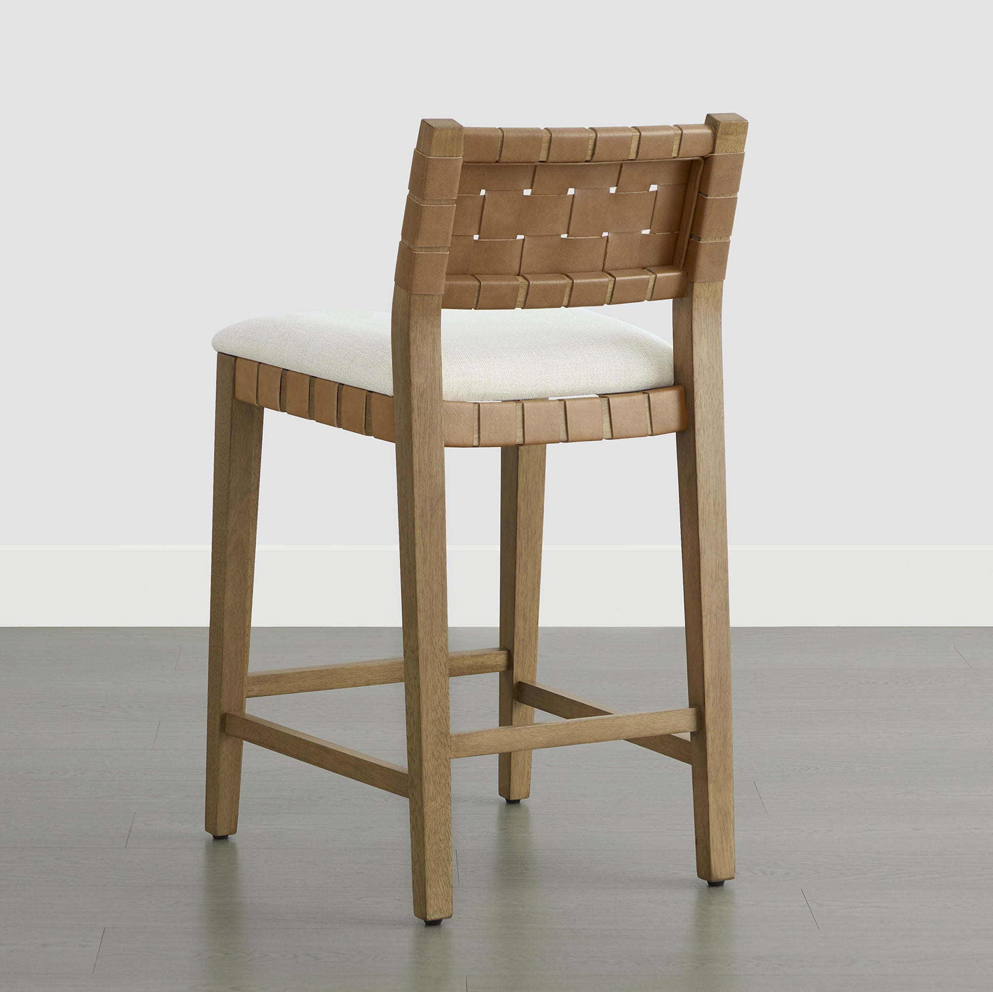 Spruce & Spring 26-Inch Solid Wood Counter Stool with Woven Back and Upholstered Seat Set of 2, Natural Wood