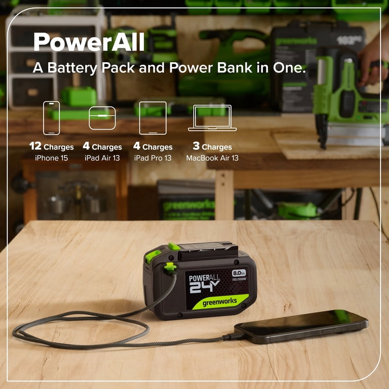 Greenworks 24V High Power 8.0 Ah Battery, Rated for 1400W/65A