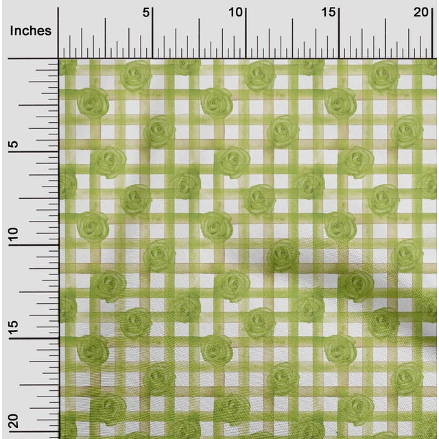 oneOone Rayon Light Green Fabric Check,Cyclamen & Rose Floral Craft Projects Decor Fabric Printed By The Yard 56 Inch Wide