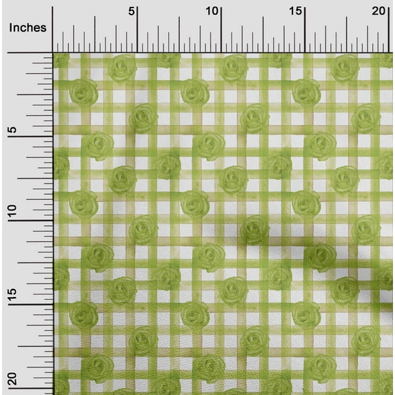 oneOone Cotton Silk Light Green Fabric Check,Cyclamen & Rose Floral Diy Clothing Quilting Fabric Print Fabric By Yard 42 Inch Wide