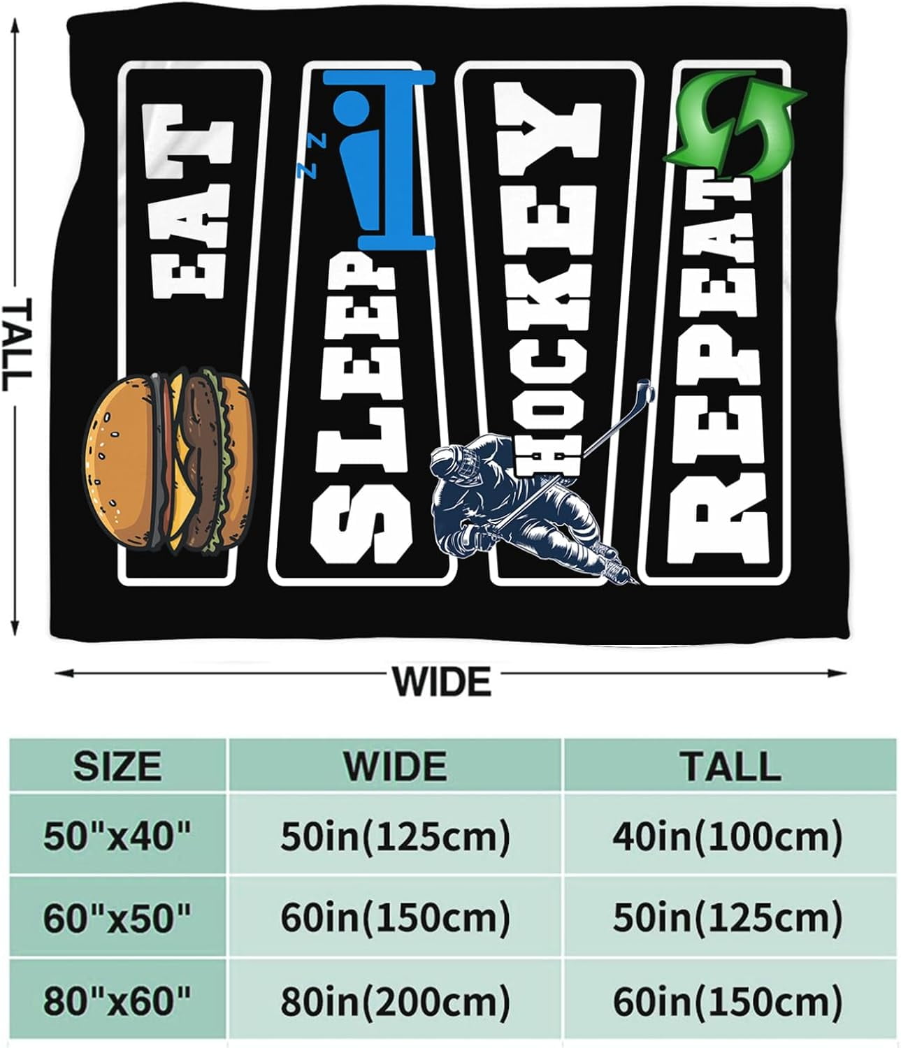 Ice Hockey Blanket for Boys Girls Flannel Eat Sleep Hockey Throw Blanket Ultra Soft Cozy Fleece Sports Decor Blankets Gift for Womens Mens Couch Sofa Bed 50" x 40"