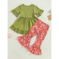 thumbnail image 4 of Pudcoco Ensemble Pantalon Long pour Tout-Petits Filles Été, Hauts à Manches Courtes Col Ras du Cou et Bottes Florales/pantalon Évasé à Imprimé Bétail, 4 of 9