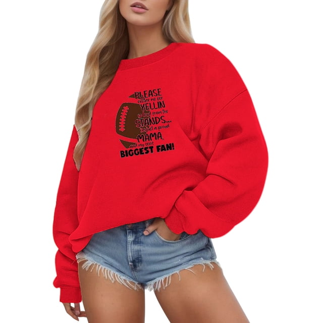 Gibobby Sudaderas para Mujer Sudadera de manga larga con patrón con cuello redondo para mujeres adolescentes y estudiantes(Rojo,CH)