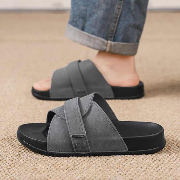 Cross Strap Suede Adjustable Buckle Slide Sandals