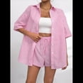 thumbnail image 4 of Pijama de 2 Piezas para Mujer, con Botones A Rayas, Corta, Solapa y Pantalón Corto. Rosa XXL, 4 of 10