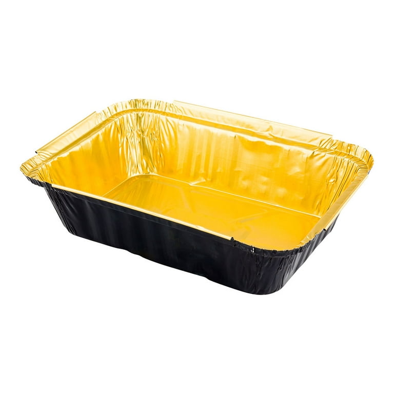 16 Ounce Disposable Takeout Containers, 200 Rectangle Food Containers - with Polka Dot Lids, Black and Gold Takeaway Containers, Aluminum Delivery Con