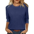 thumbnail image 6 of ZHENHONG Long Sleeve T Shirt Women Womens Tops Casual 3/4 Sleeve Crew Neck Shirts Loose Fit Tunic Blouses Summer Tees,Blue Women Blending Shirts M, 6 of 6