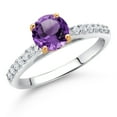 thumbnail image 2 of Gem Stone King 10K White Gold Purple Amethyst and White Lab Grown Diamond Engagement Ring for Women (1.18 Cttw, Round 6MM, Gemstone February Birthstone, Size 7), 2 of 4