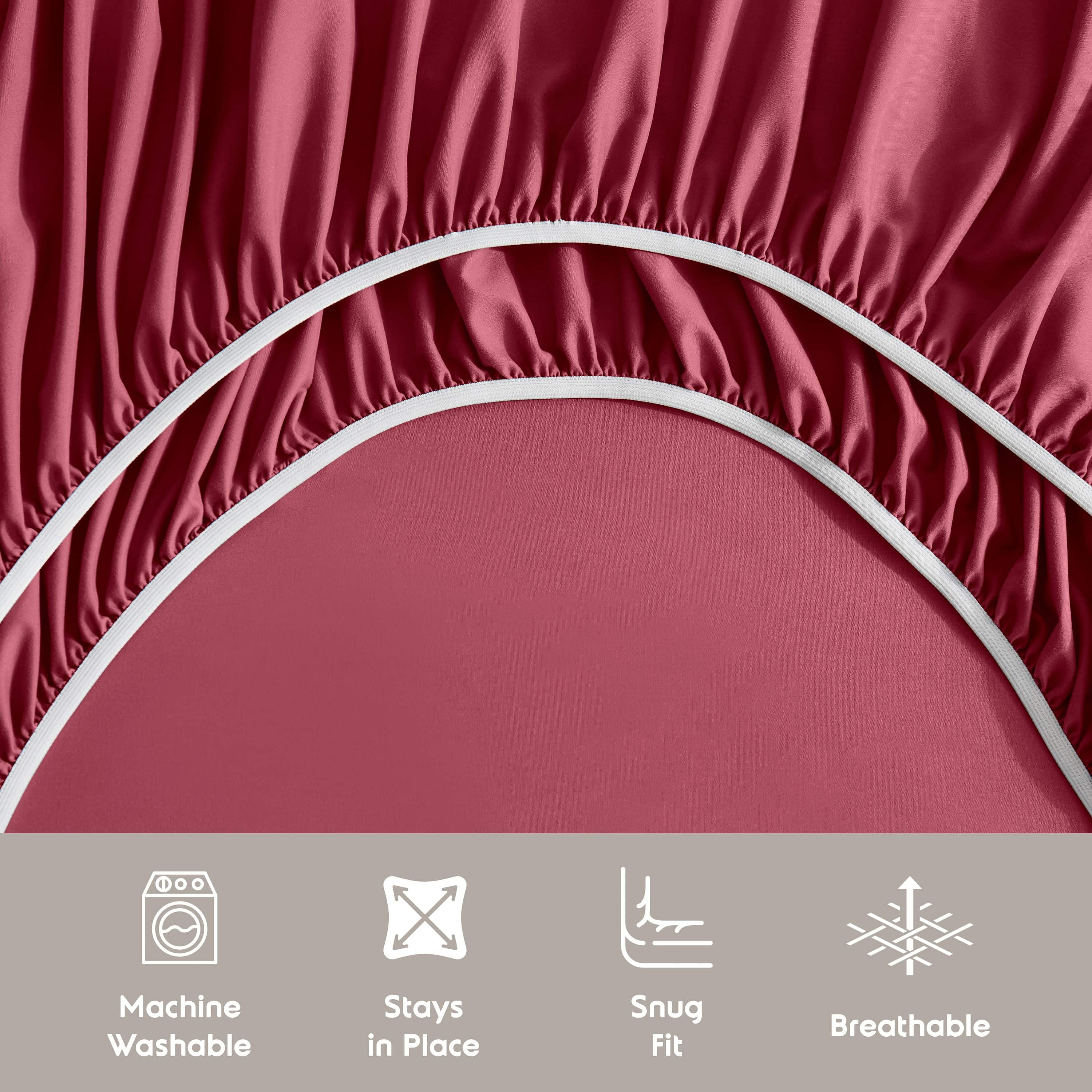 Lammaloe Twin XL Sheets Set, Hotel Style Deep Pocket 3 Piece Bed Sheets, Soft Microfiber Kids Bedding Set, Burgundy Red