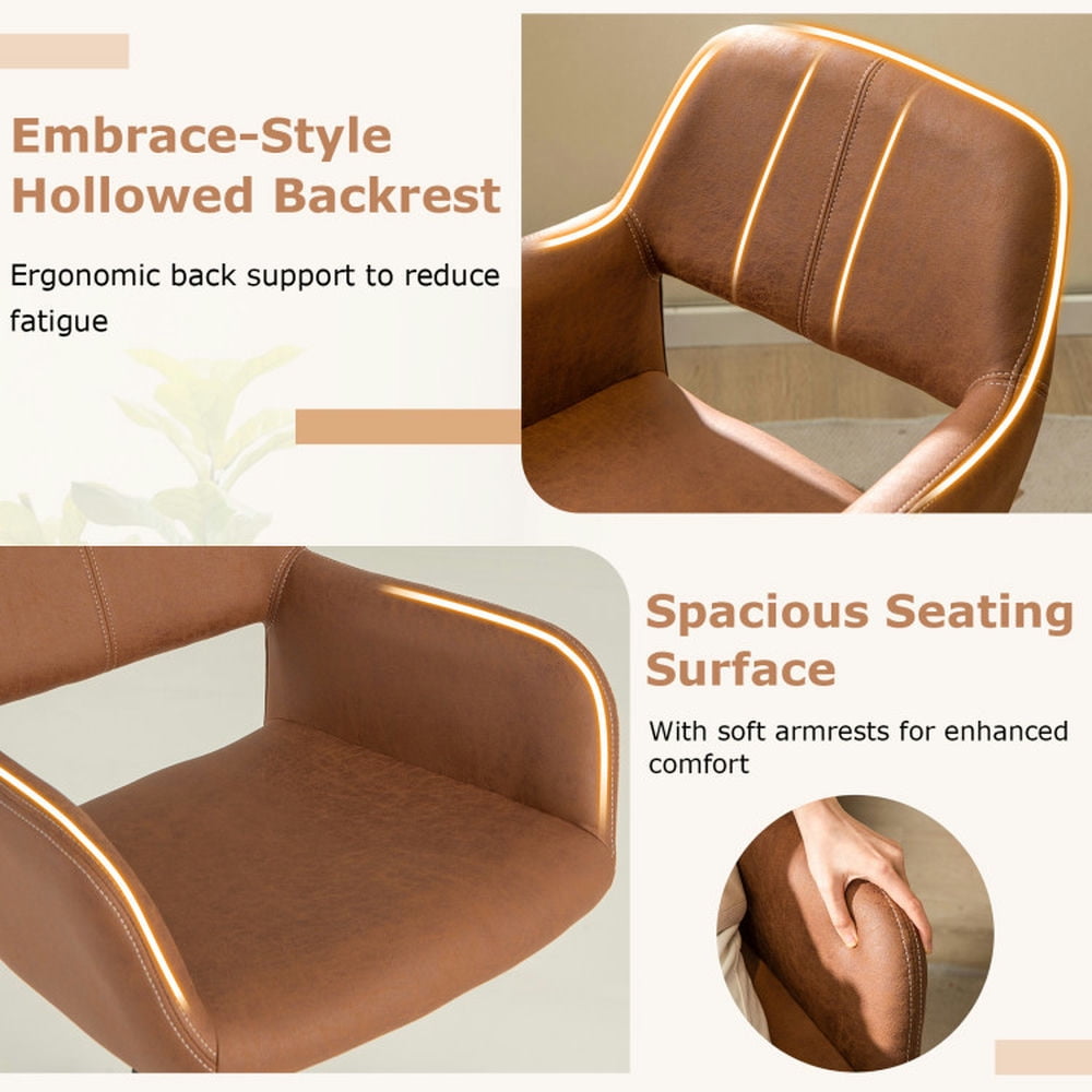 Demi Bonn Mid Century Office Chair Faux Leather with Armrests, Rolling Work Computer Desk Chair for Home, Bedroom, Study, Brown