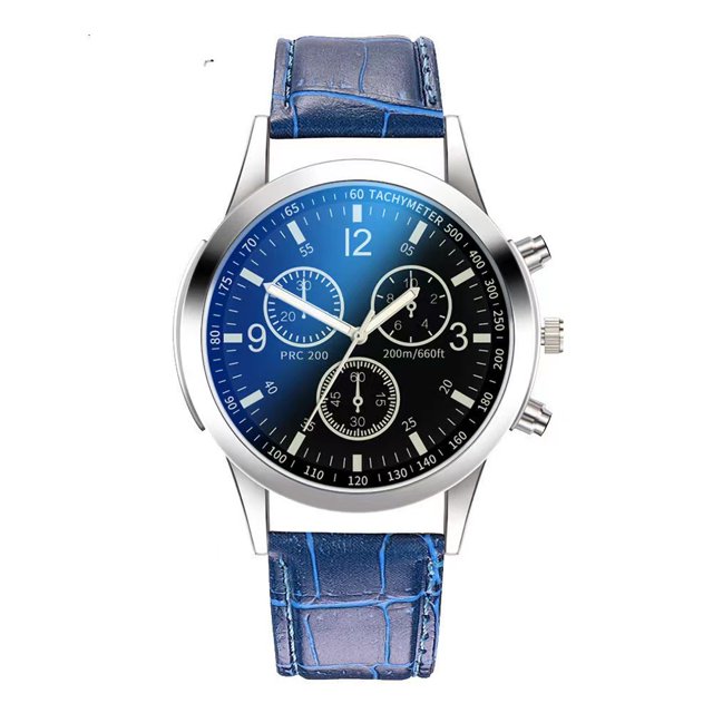 Reloj de cuarzo para hombre con correa de acero y tres ojos de cristal azul claro colorido, reloj de regalo para hombre