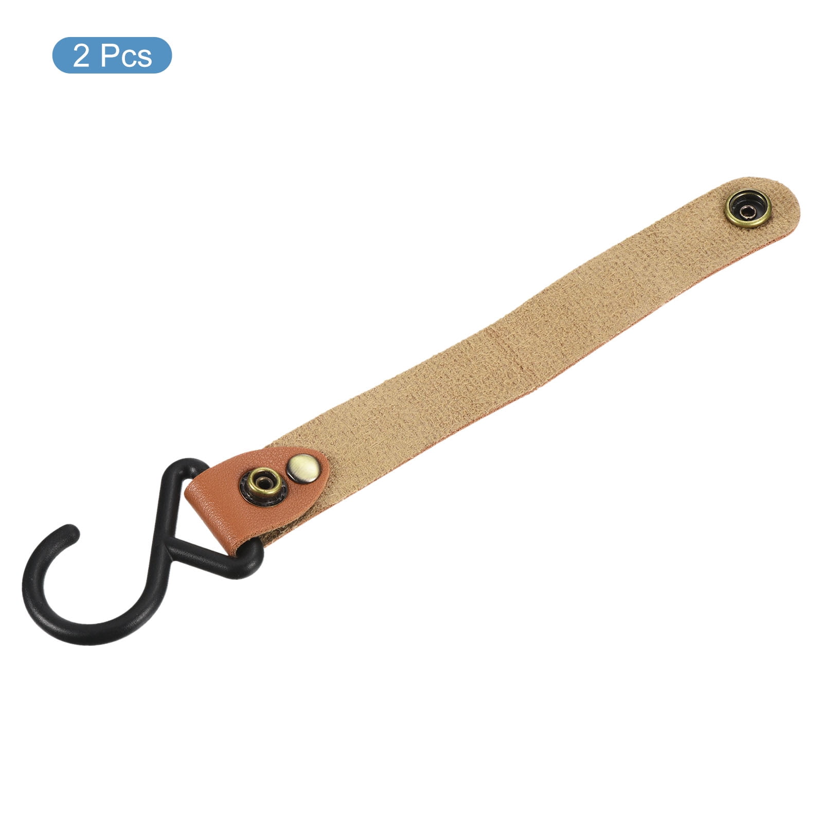 Unique Bargains PU Leather S Shelf Hooks Camping Hook Hanger Plastic Outdoor Brown
