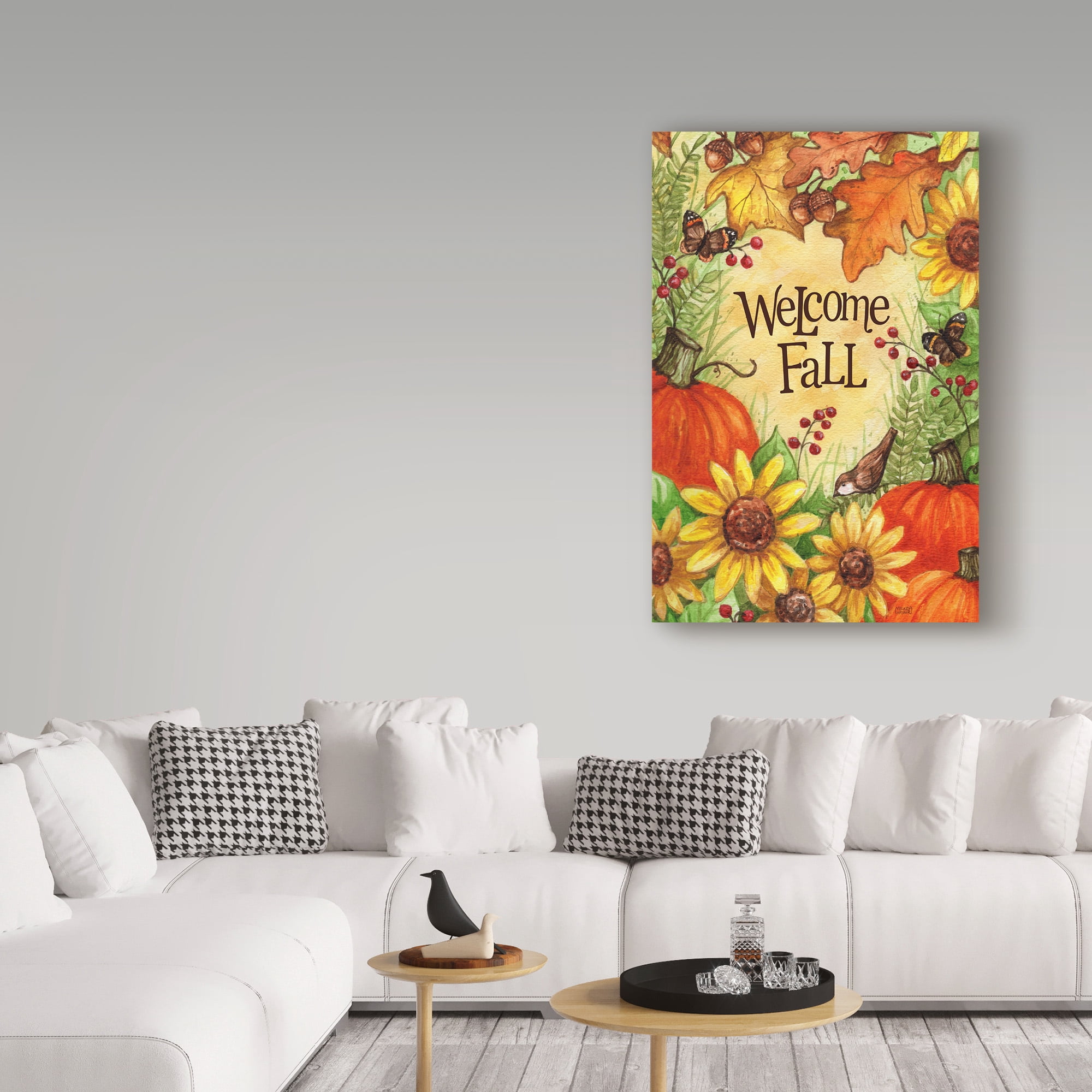 Trademark Fine Art 'Welcome Fall Pumpkins And Leaves' Canvas Art by Melinda Hipsher