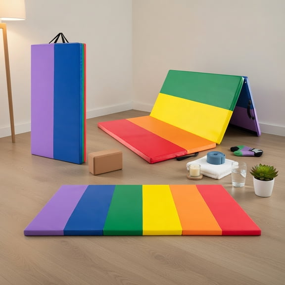 Topcobe PU Leather Tri-Folding Gymnastics Tumbling Mat with Carrying Handles for Kids, Easy to Clean Gym Mat, Gymnastics Equipment for Activity Play