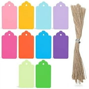 SallyFashion 100 PCS Gift Tags with String, 10 Colors Kraft Paper Tags Hanging Tags Price Tags Greeting Tags for Christmas Gift DIY Crafts Holiday Party Favors