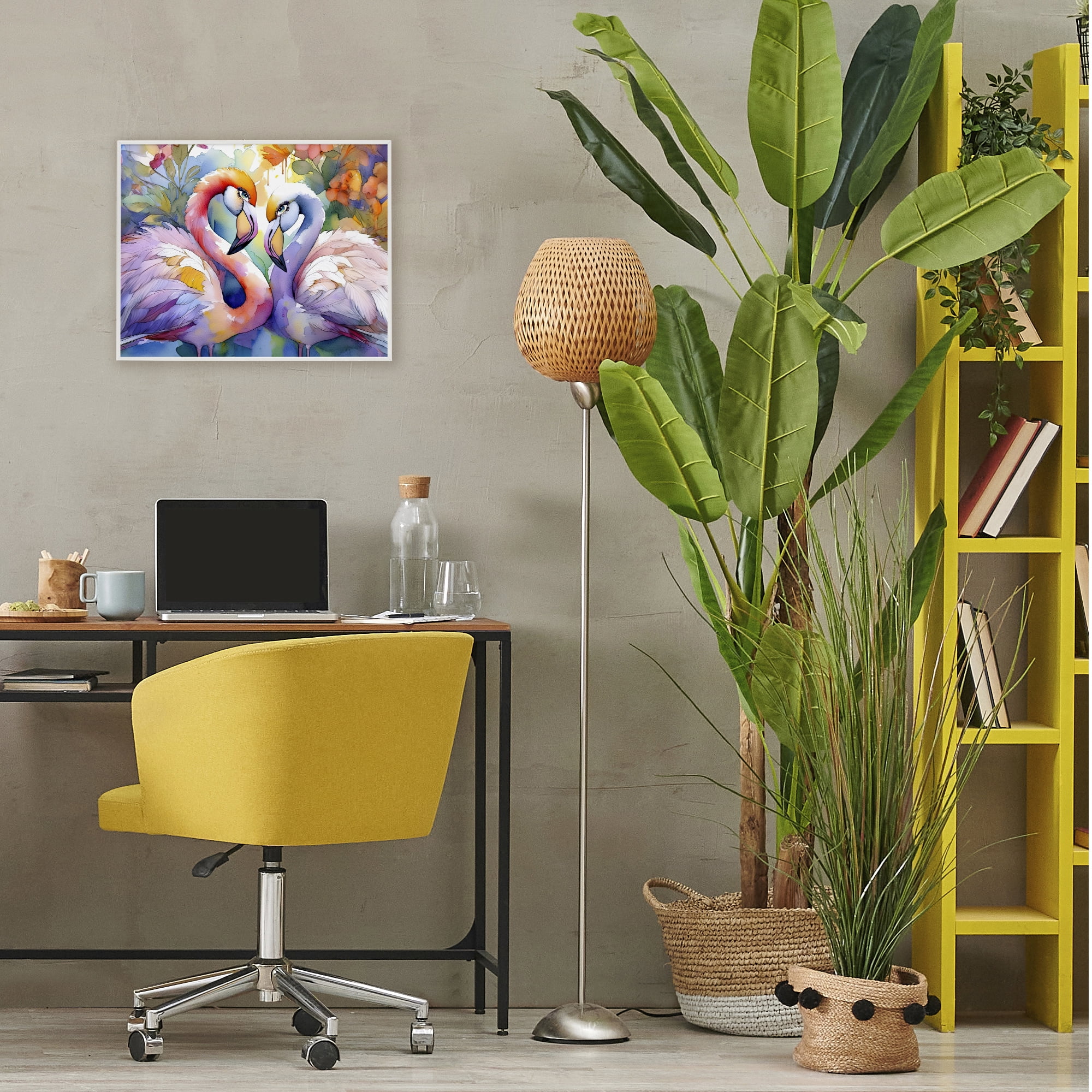 Stupell Industries Flamingo Love Pair White Framed Giclee Art, design by Shelly Craig