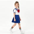 thumbnail image 7 of ZXLBBD Girls Fall School Uniform 2 Piece Set Short Sleeve Striped Collar Top with Pleated Skirt Kids Back to School Outfits for Girls Clothes Sets,Blue,Size 6 Y-7 Y, 7 of 7