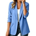 thumbnail image 2 of YGJTJYD Women's Open Front Blazer Jacket Lapel Collar Rolled Sleeve with Pockets Casual Work Office Business Coat, 2 of 6