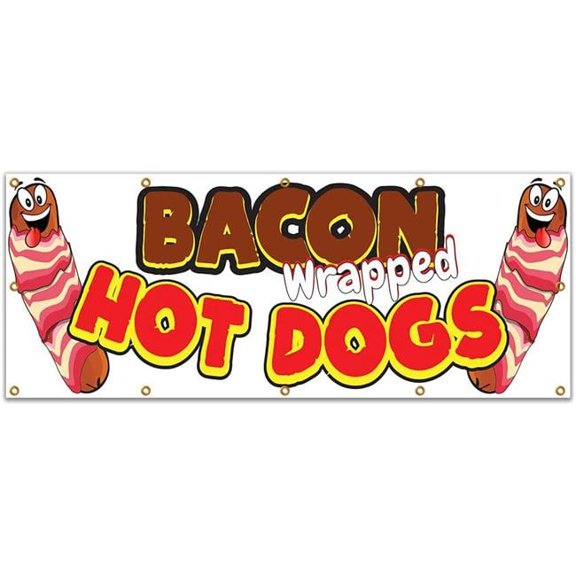 SignMission B-120 Bacon Wrapped Hot Dogs19 120 in. Bacon Wrapped Hot Dogs Banner with Concession Stand Food Truck Single Sided