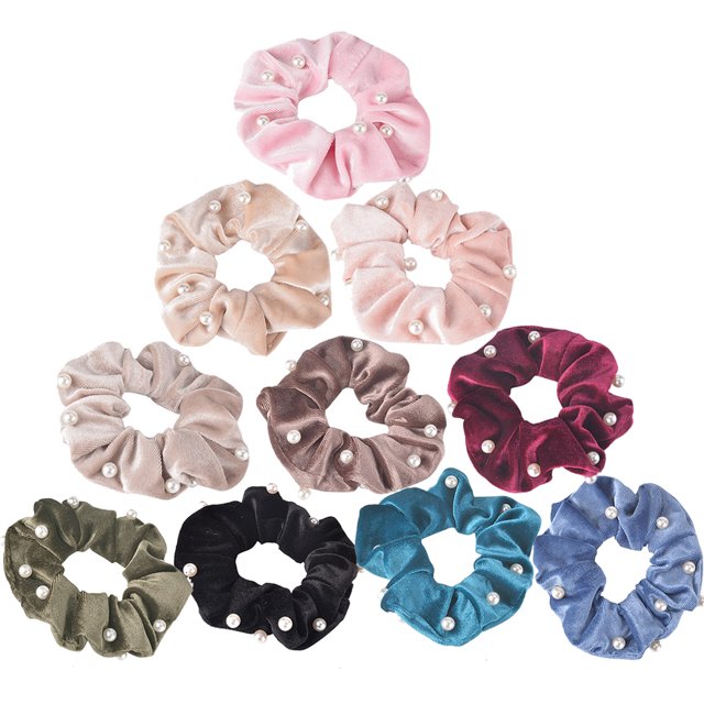 Coofit 10pcs cheveux scrunchy mode fausses perles attache de cheveux bande queue de cheval titulaire pour les femmes