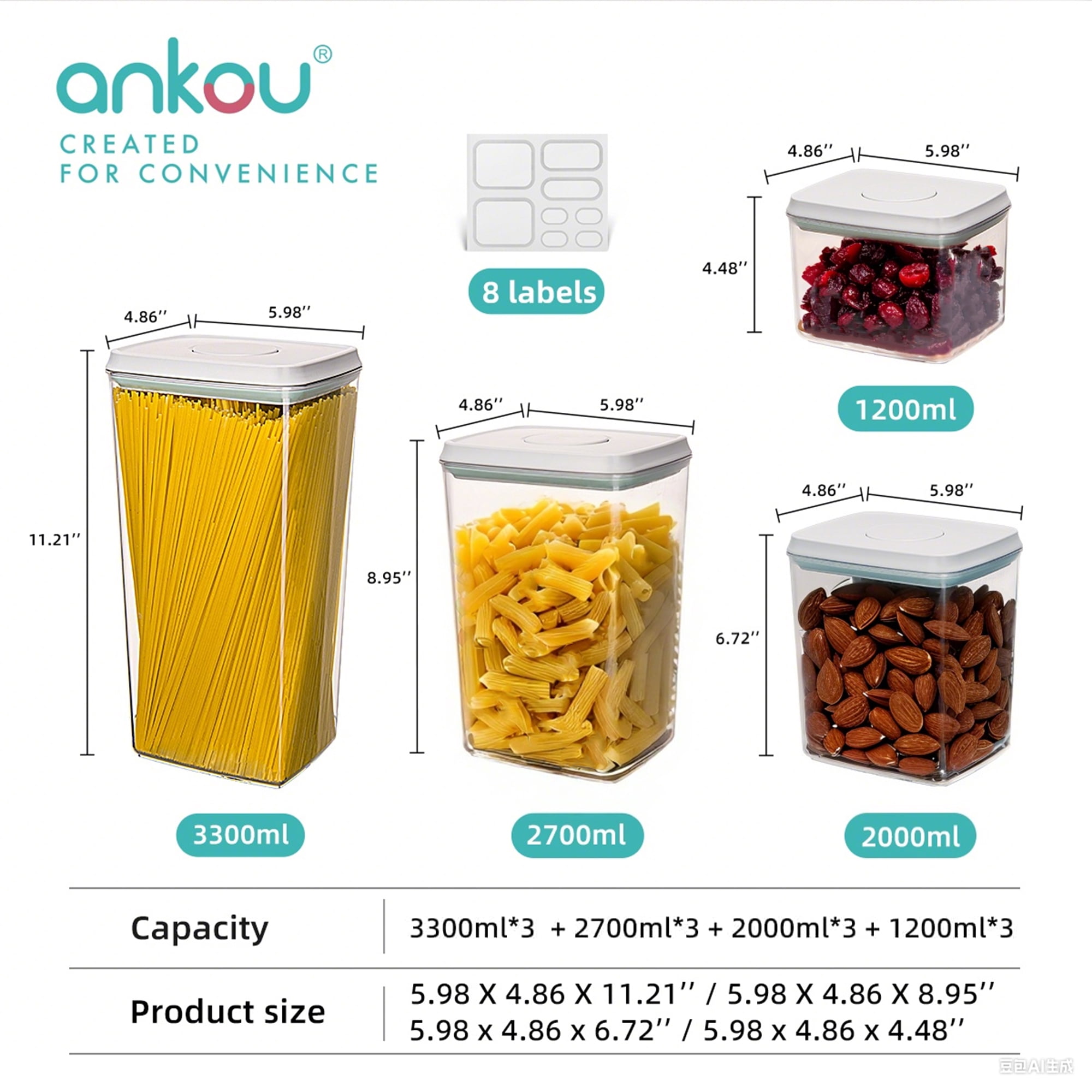 ANKOU 12-Piece Airtight POP Food Storage Container Set with Lids