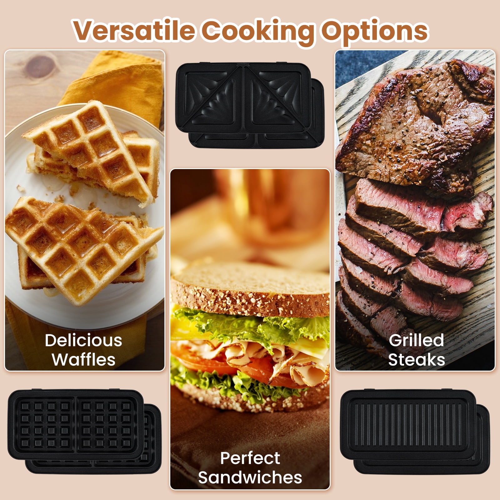 Gymax 3 in 1 Waffle Maker 1082W Electric Panini Press Grill w/ Non-stick Plates