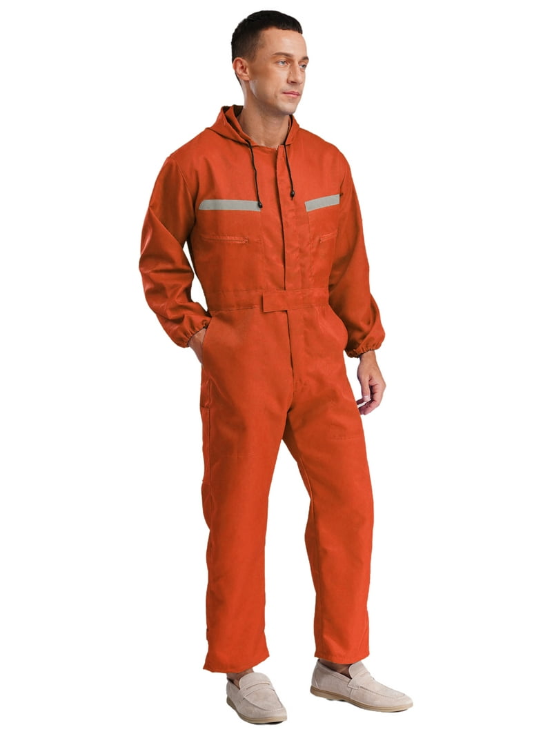 Eandarui Men's Long Sleeve Hi Vis Coveralls Mechanic Hooded Zip