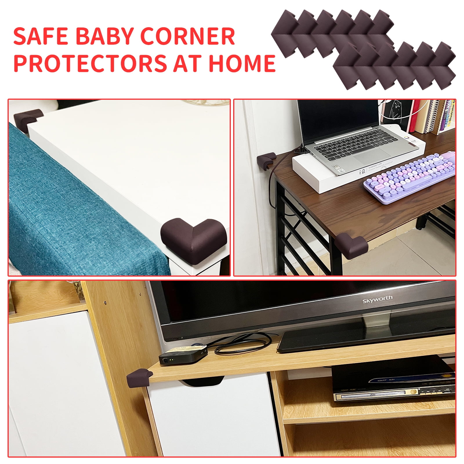 Fireplace Bumpers for Babies,Baby Proof Corners and Edges,Baby Safety  Products,Table Edge Protectors for Baby,Suitable for Furniture Desk Sharp  Corners Guards(Brown Purple(4 Corner&6.5ft Bumpers)) Brown Purple(4  Corner&6.5ft/78 Inch Safety Bumpers)