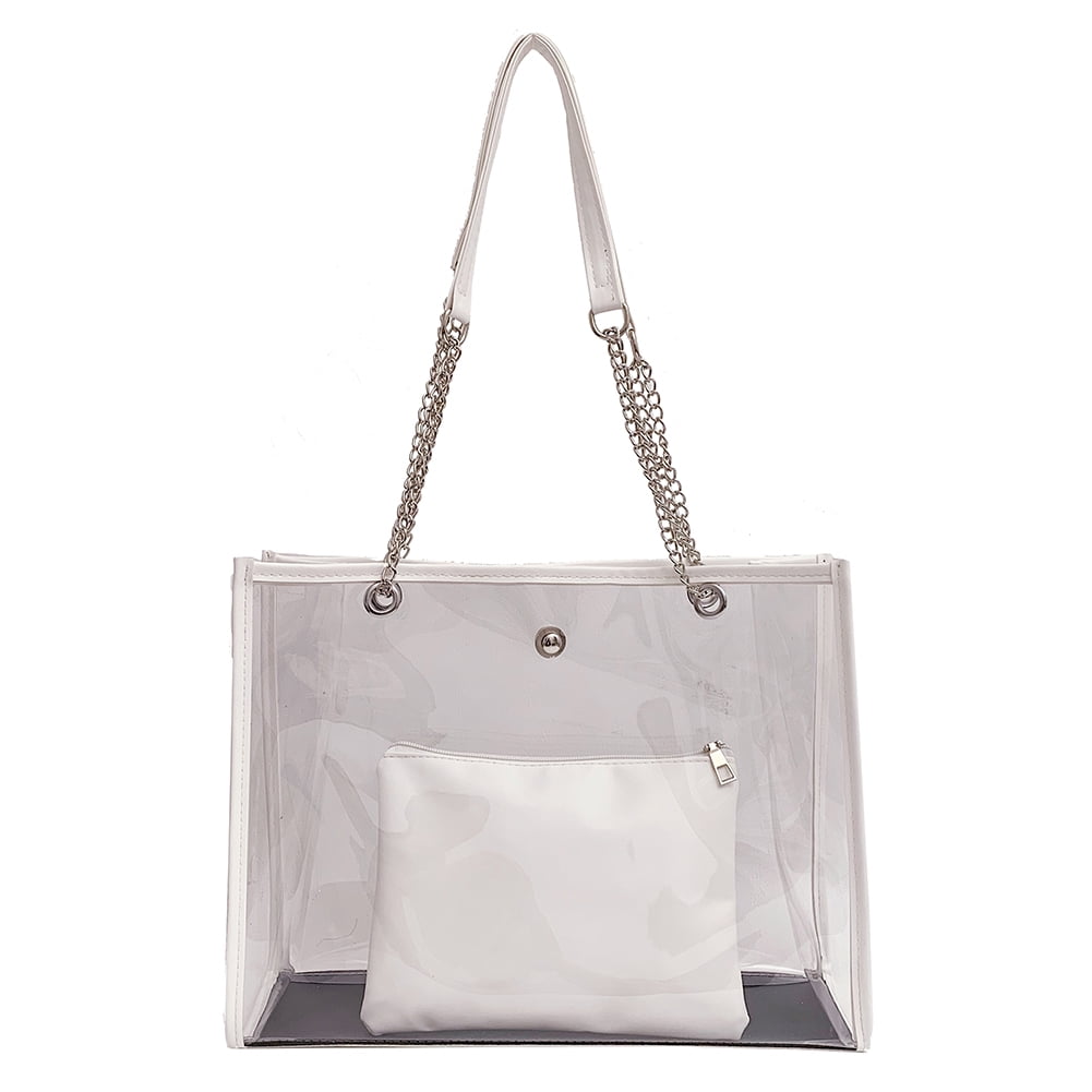 Women's Fashion Transparent Leather Clutch Bag Lady Casual Tote Handbag 2PCS 