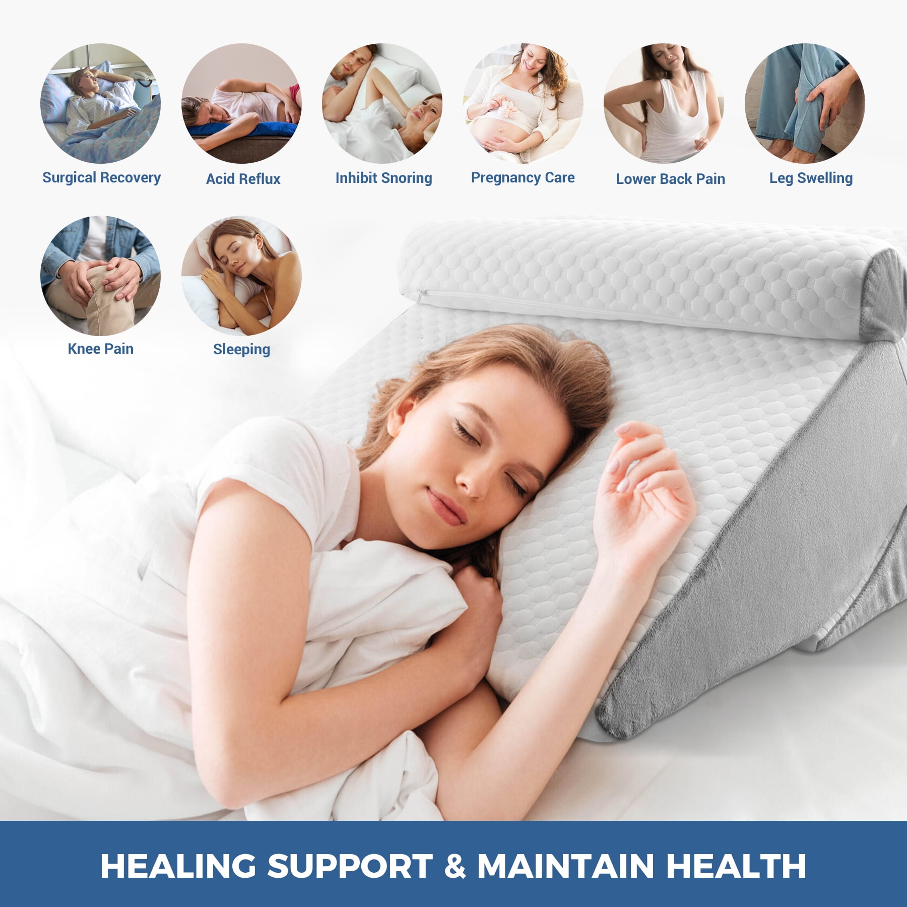 3Pcs Orthopedic Bed Wedge Pillow Set for Sleeping, Folding Foam Triangle Pillow with Headrest for Leg Elevation, Sleep Apnea, Acid Reflux, Snoring, Adjustable Incline Cushion with Washable Cover