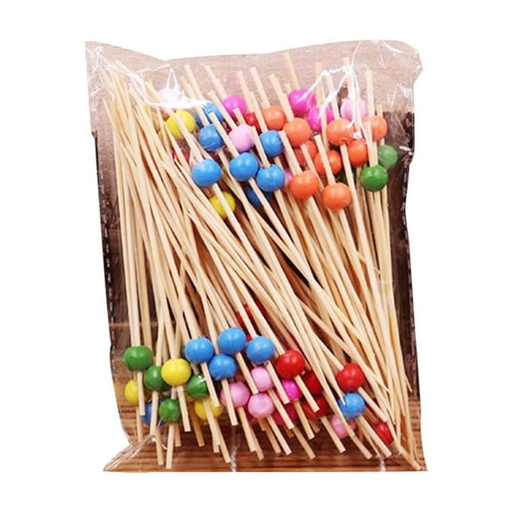 100-Pack Bamboo Cocktail Skewers with Colorful Plastic Beads for Party Drinks and Appetizers