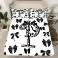 thumbnail image 2 of Feelyou Initial P Letter Queen Sheet Sets, Black Gothic Bow-tie Bowknot Flat Sheet, Teens Kids Girls Women Queen Fitted Sheet, Luxury Bedroom Decor, 4pcs, 2 of 7