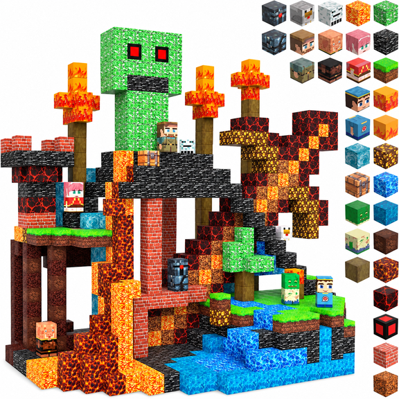 Magnetic Blocks Building Toys STEM Sensory Toys for 3  Year Old Boys Girls, Game-Based Build Magwonder Cave World with Zomblock, Magnet Construction Gift for Birthday