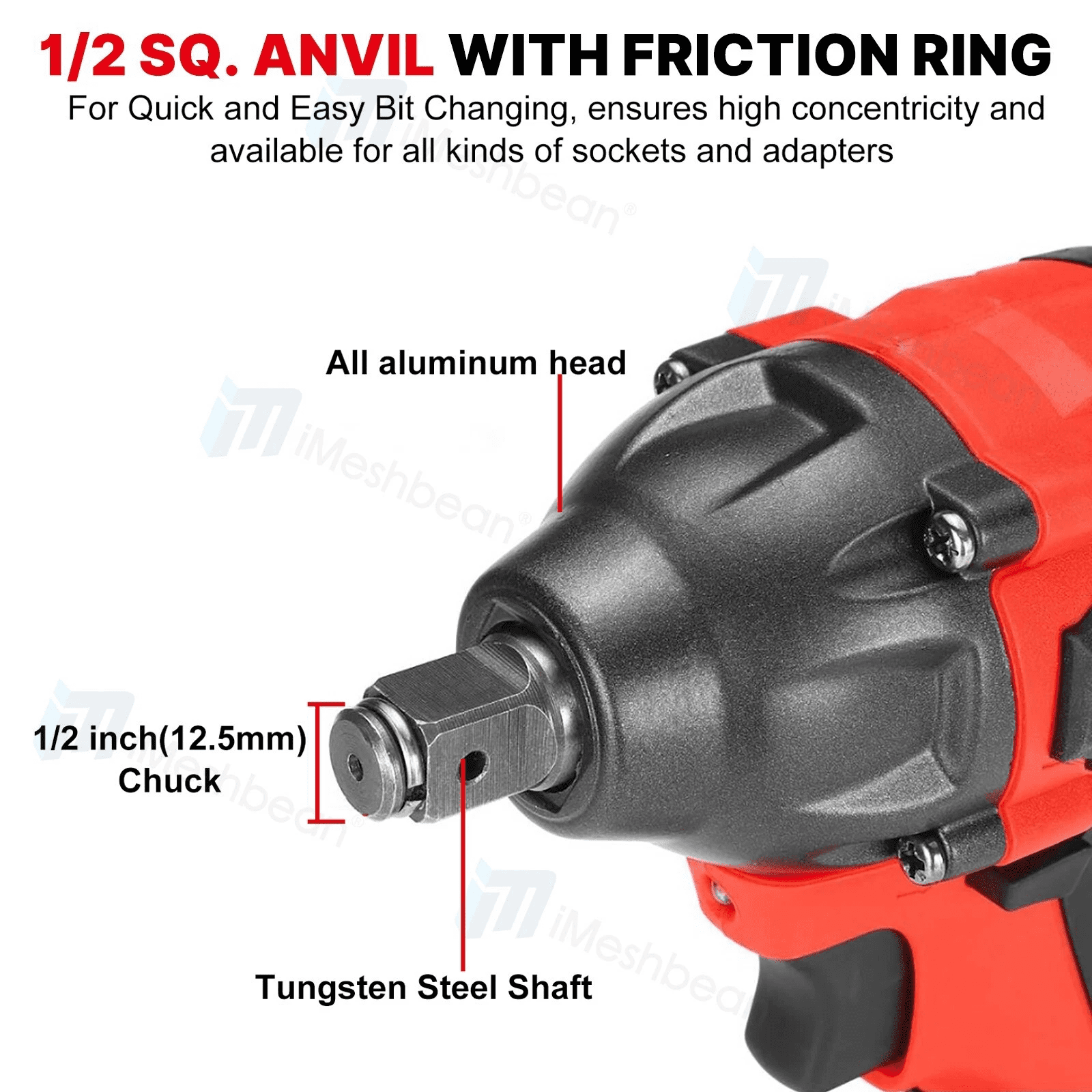 iMeshbean 600 N.m Cordless Electric Impact Wrench 1/2'' High Power Screwdriver Li-ion Battery
