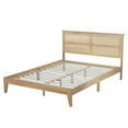thumbnail image 3 of Miniyam Wood Queen Size Bed with with Rattan Headboard for Adult, Brown, 3 of 7