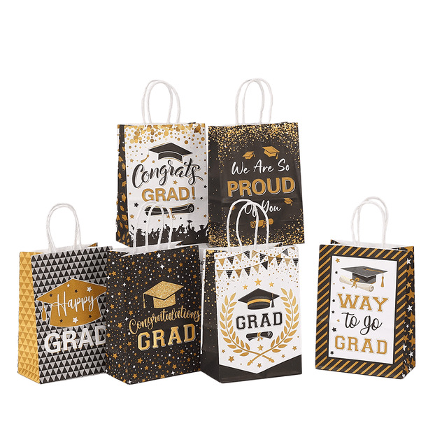 Bolsa de regalo de papel kraft de graduación, paquete de 24 unidades, 15 x 8 x 21 cm, con carta