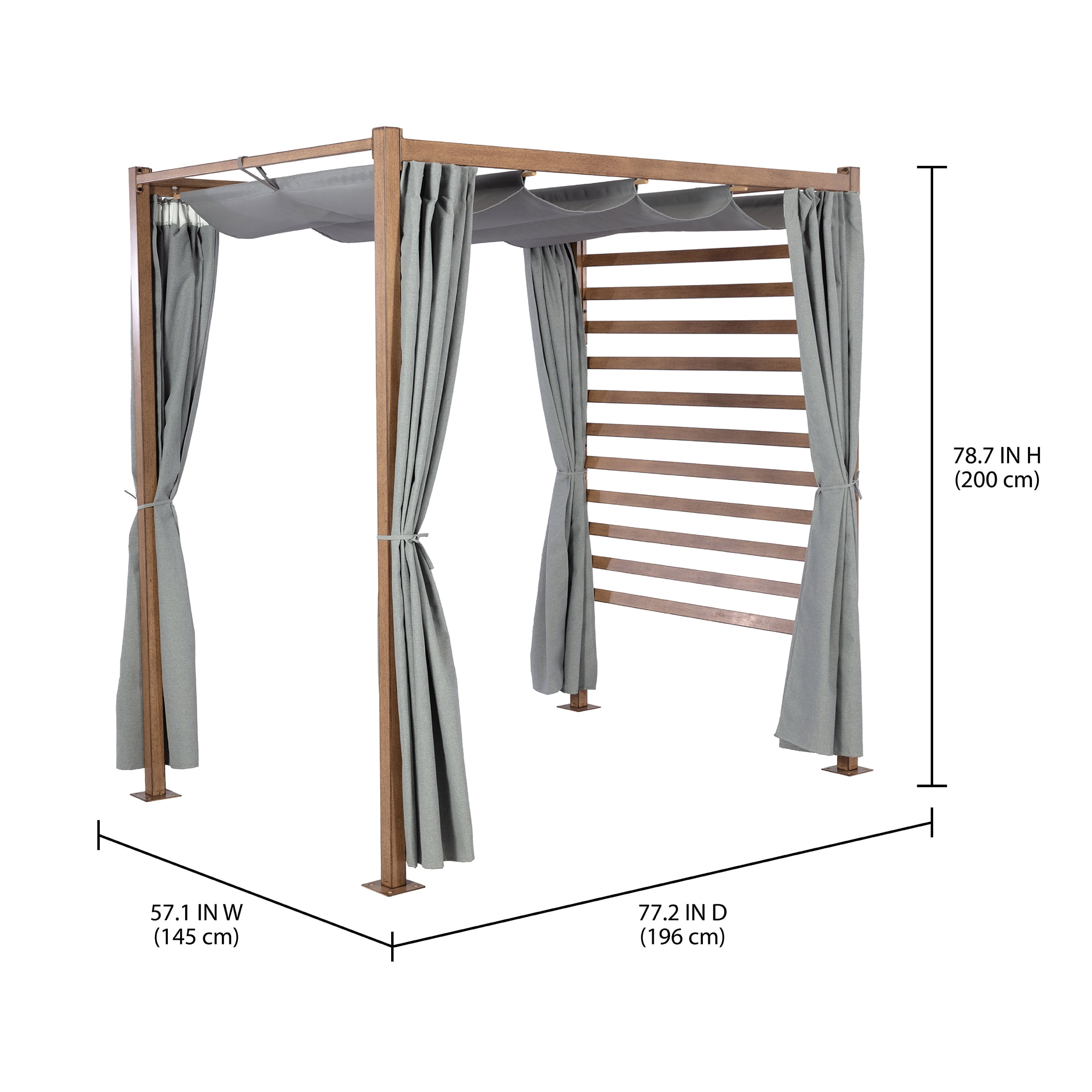 Better Homes & Gardens Marlow Pergola with Retractable Curtains and Faux Wood Finish, Grey