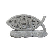 Solid Rock Stoneworks ICTHUS Stone Statue 8" Tall x 18" Long Flint Color