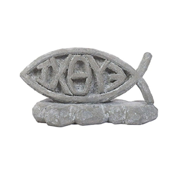 Solid Rock Stoneworks ICTHUS Stone Statue 8" Tall x 18" Long Flint Color