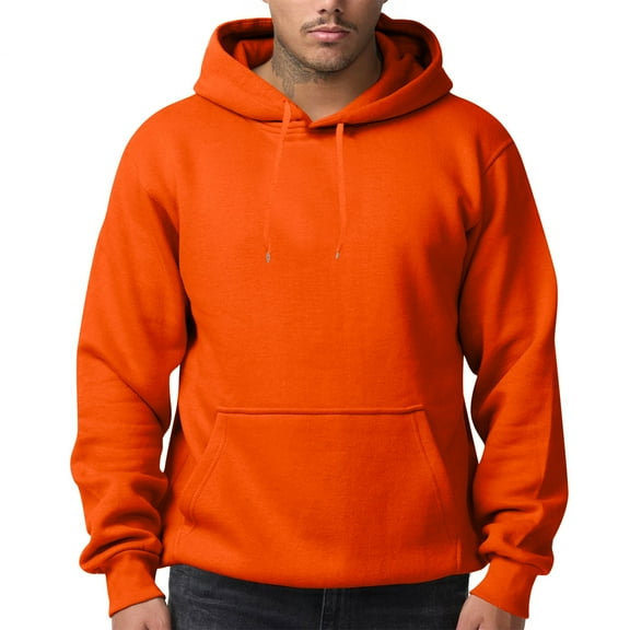 Zimjoy Men's Orange Hoodie Solid Plain Casual Loose Hooded Fleece Sweatshirt with Pocket Long Sleeve Drawstring Cozy Pullover Hoodies, Orange 2XL
