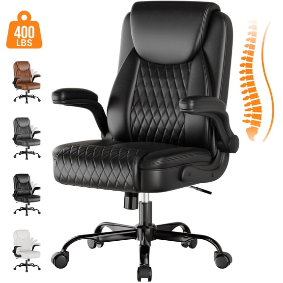 GTRACING Office Chair, 400LBS Big and Tall Home Office Chair Wide Seat Ergonomic Computer Desk Chair with Flip-up Arms, Black