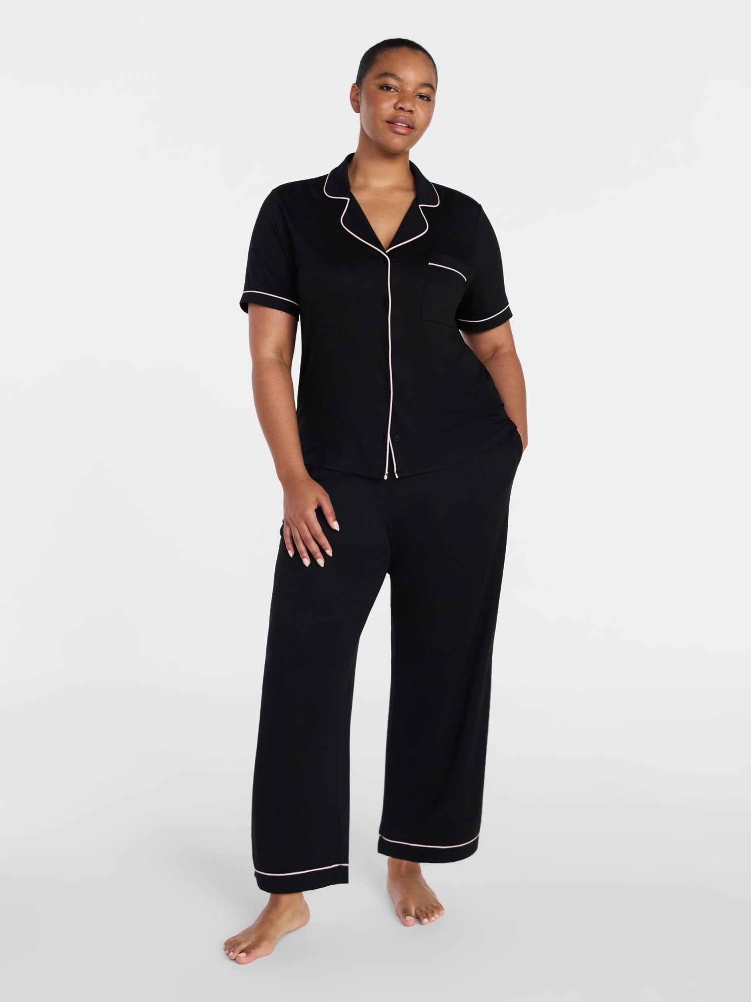 Joyspun Women's Dreamy Soft Collection Notch Collar Top and Capri Pants Pajama Set, 2-Piece, Sizes XS-3X
