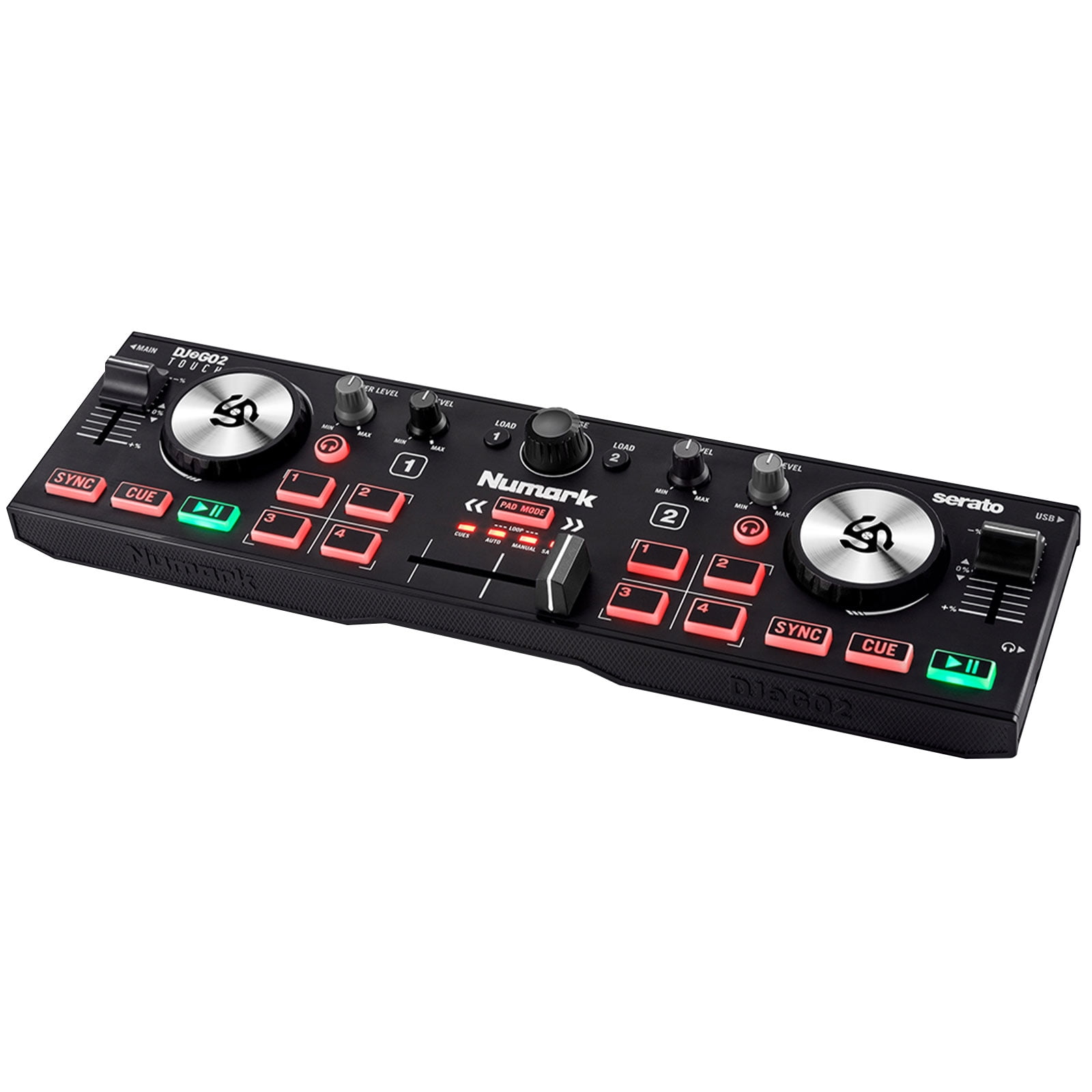 Numark DJ2GO2 Touch Pocket DJ Controller with Clutch CL-SG3BT Sonic Groove Desktop Monitor Speakers Package