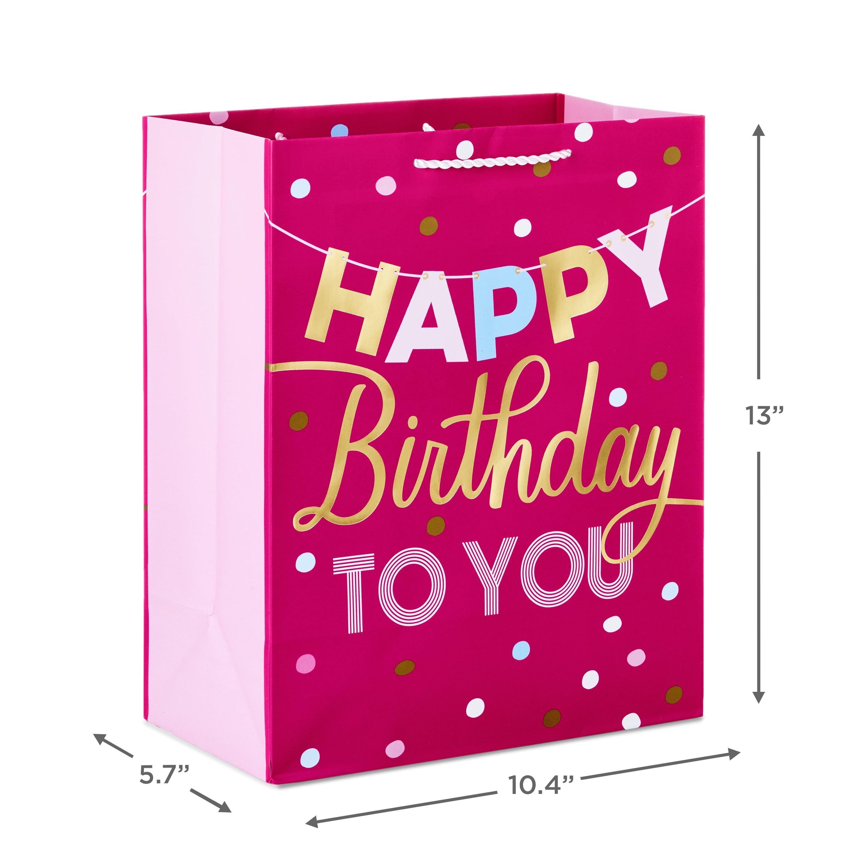 Hallmark Large Birthday Gift Bag (Pink and Gold Banner), 1 count