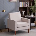 thumbnail image 1 of Linen Upholstered Accent Chair, Modern Armchair with Solid Wood Legs, Comfy Reading Arm Chair Single Sofa Chair with Solid Wood Frame for Living Room, Bedroom and Office, Creamy White, 1 of 7