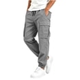 thumbnail image 7 of Ndbuld Boys Cargo Jogger Pants Elastic Drawstring Waist Multi Pockets Casual Tapered Cuffed Kids Work Trousers Gray 9-10 Years, 7 of 7